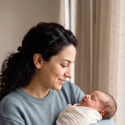 Bebek bakıcısı kucağında yeni doğan bebekle